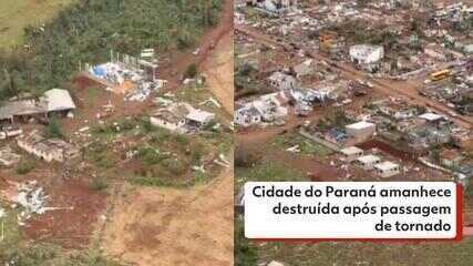 Cidade do PR amanhece destruída após passagem de tornado;
