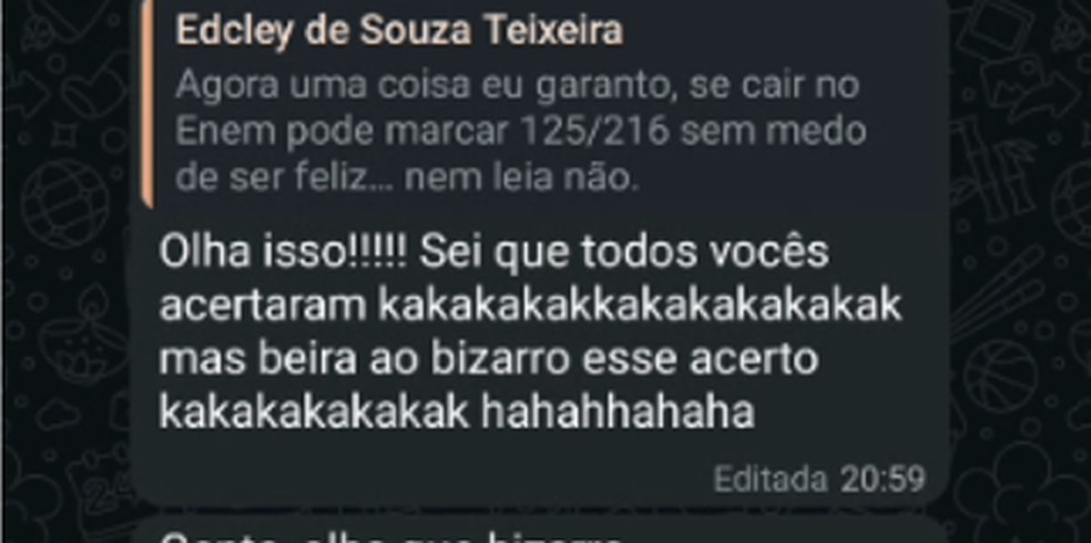 Edcley relembra mensagem enviada por ele mesmo em março e comemora 'acerto' — Foto: Arquivo pessoal