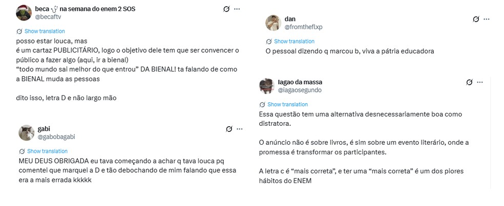 Usuários do X debatem sobre pergunta do Enem 2025 — Foto: Reprodução/Redes sociais