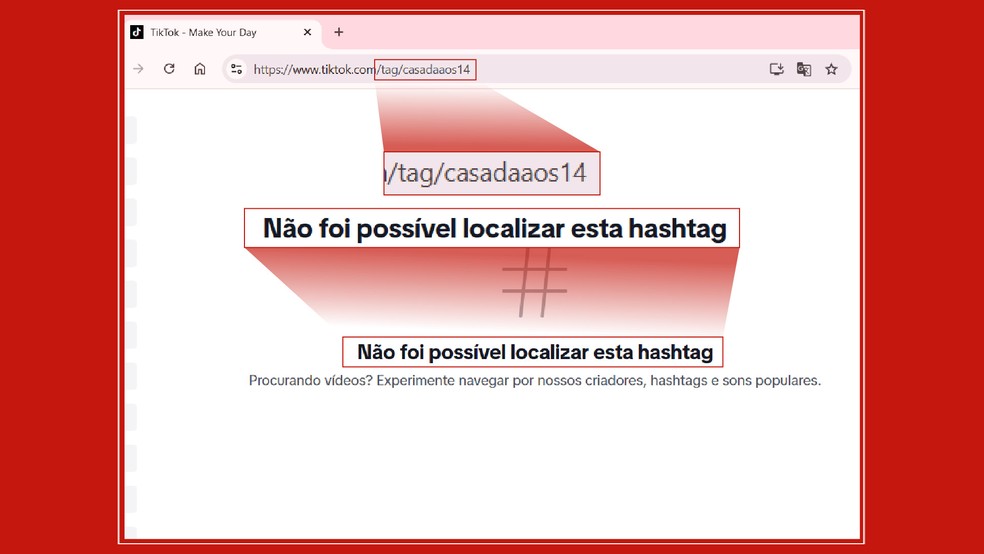 Hashtag #casadaaos14 foi bloqueada pelo TikTok após publicação da reportagem. — Foto: Arte/g1
