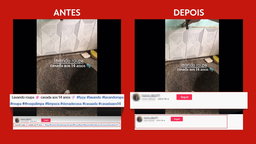 Apesar do bloqueio da hashtag, parte dos conteúdos continuam disponíveis, porém sem legendas. — Foto: Arte/g1