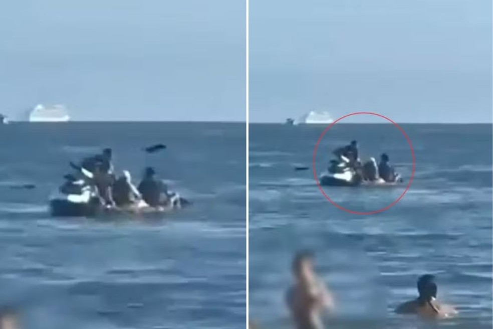 Suspeitos assaltaram casal dentro do mar em São Vicente (SP) — Foto: Reprodução