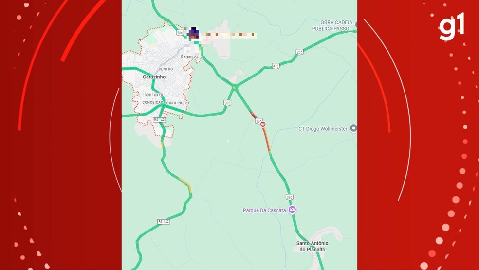 Local do acidente que matou cinco pessoas em Carazinho — Foto: Reprodução