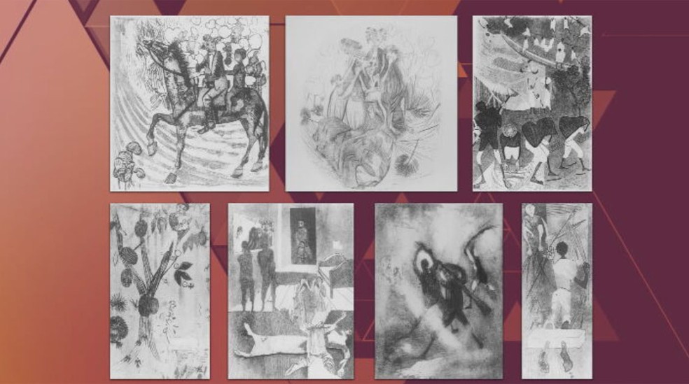 Ilustrações de Candido Portinari que foram levadas da Biblioteca Mário de Andrade, em SP — Foto: Reprodução/TV Globo