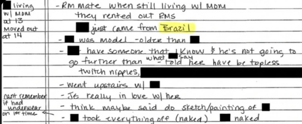 Documento divulgado pelo Departamento de Justiça dos EUA cita modelo que 'acabou de vir do Brasil'. — Foto: Reprodução via BBC