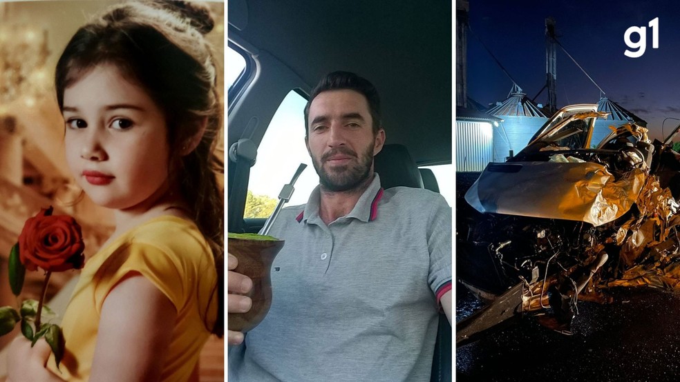 Fabiel Rivoli Largo, de 39, e Larissa Pedroso Largo, de 8, morreram em acidente enquanto voltavam de consulta médica em Porto Alegre — Foto: Arquivo pessoal e Samir Oliveira/Portal Carazinho News