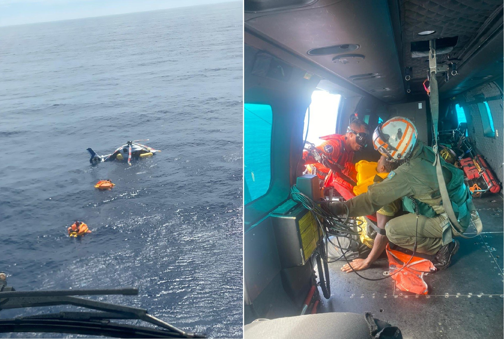 Marinha resgata 8 pessoas no mar após pouso de emergência de helicóptero