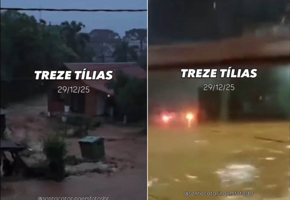 Chuva transforma ruas em 'rios' e provoca estragos em cidade de SC — Foto: Reprodução/NSC TV