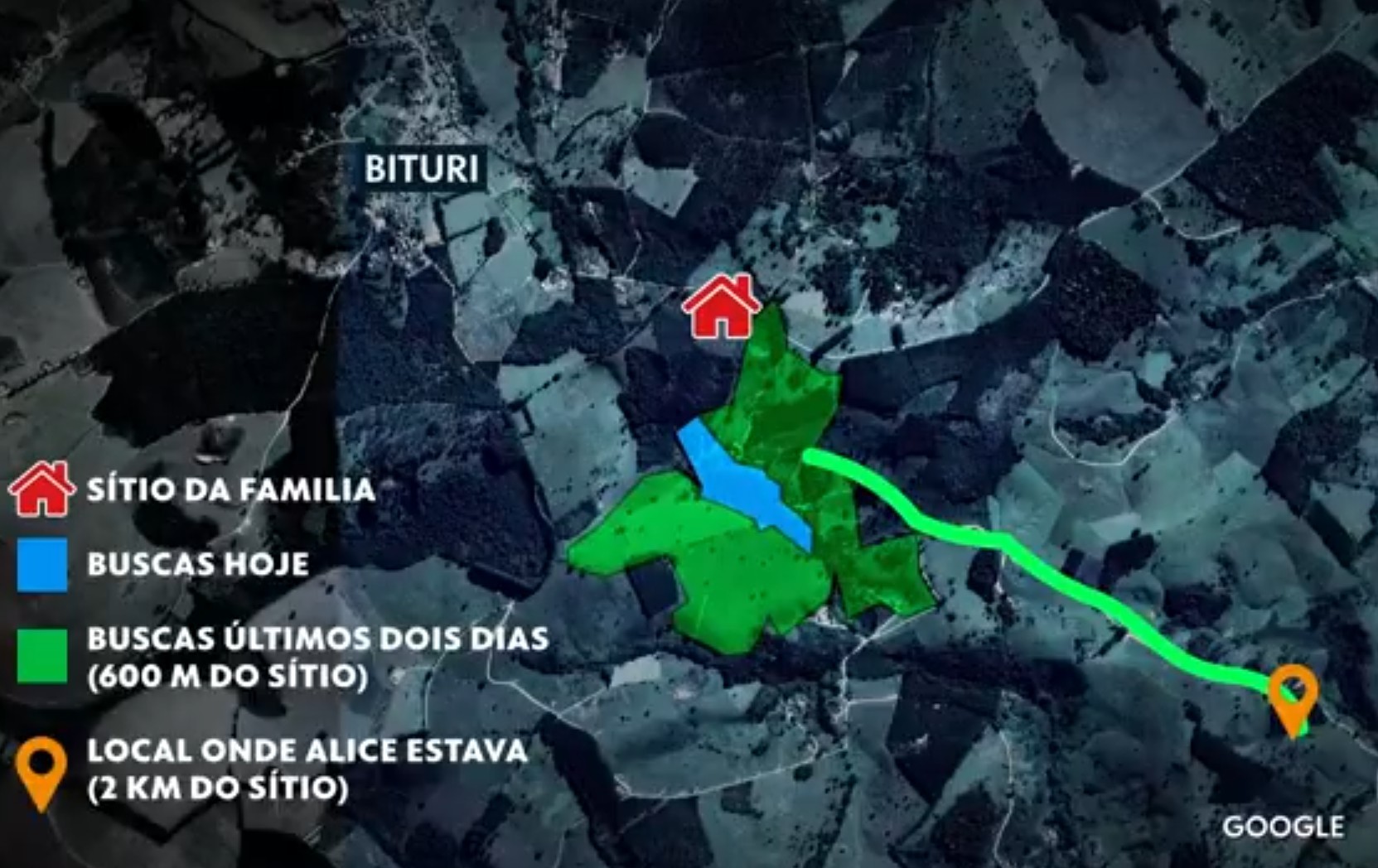 Menina Alice foi achada por voluntários a 2 km do sítio dos avós