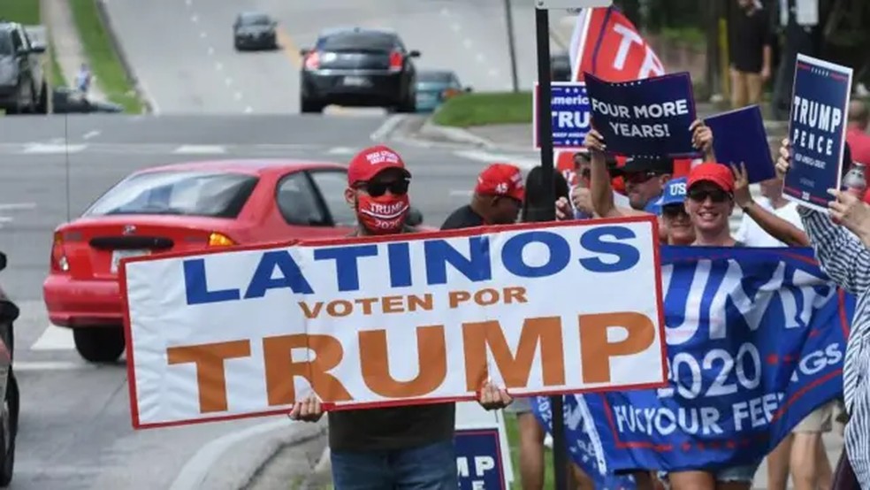 Já em 2020, Trump recebeu o apoio de muitos eleitores latinos e, na vitória da eleição de 2024, a comunidade foi ainda mais decisiva para o resultado. — Foto: Getty Images via BBC