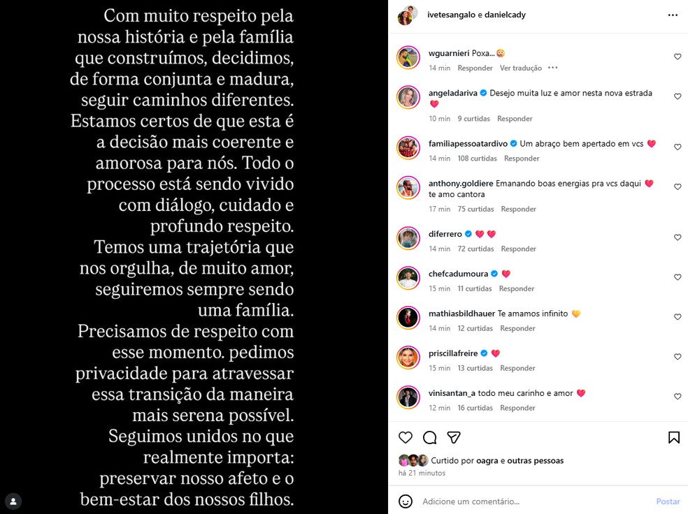 Ivete Sangalo e Daniel Cady anunciam separação — Foto: Reprodução/Redes Sociais