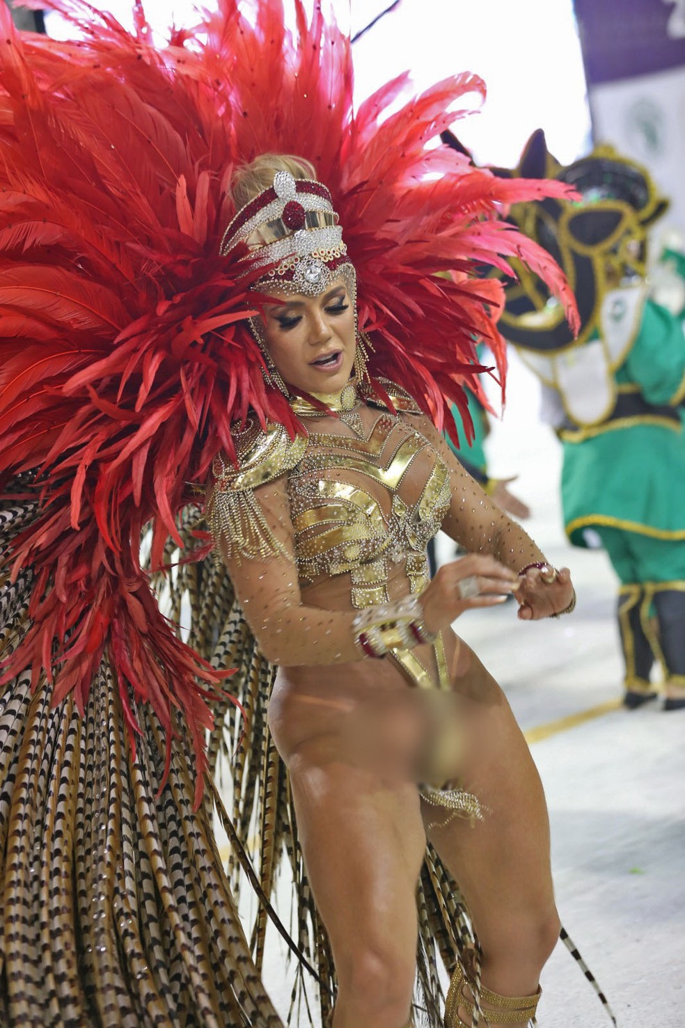 Figurino trai rainha de bateria da X9 Pioneira, e Musa da Gaviões acaba mostrando demais em desfile em Santos — Foto: A Tribuna Jornal
