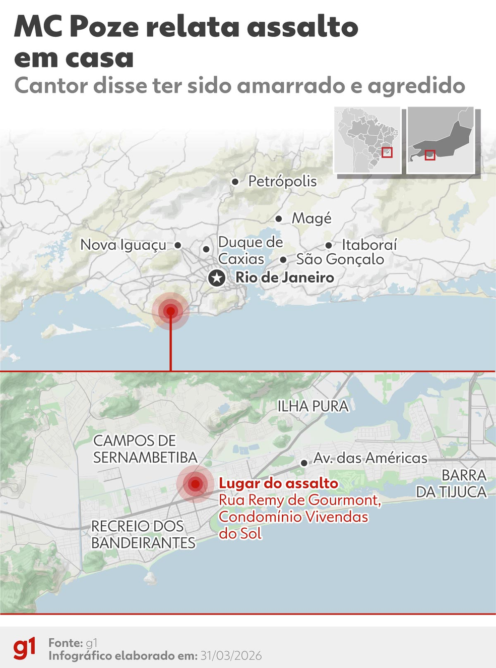 Mapa mostra onde fica a casa de Poze — Foto: Infografia: Lara Bernardino/g1