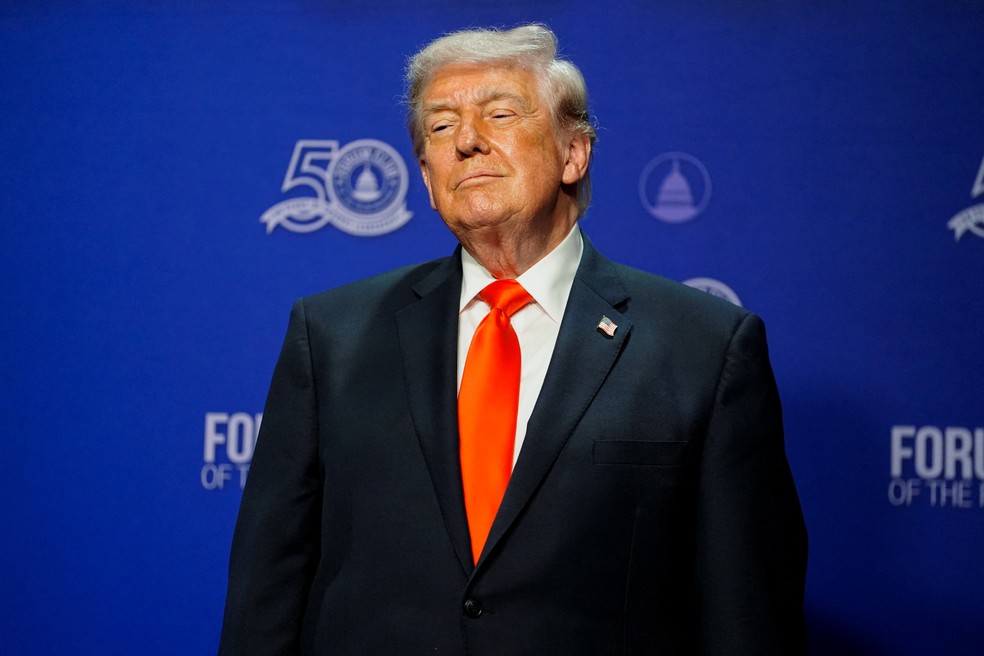 O presidente Donald Trump durante evento na Flórida em 1º de maio de 2026 — Foto: REUTERS/Nathan Howard