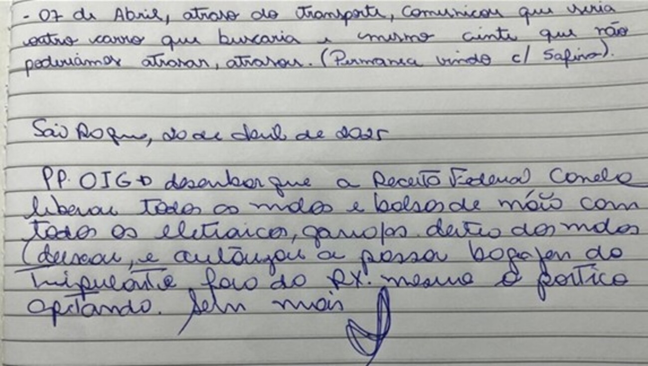 Voo com Motta e Ciro Nogueira: bilhete registra liberação de malas sem raio-X