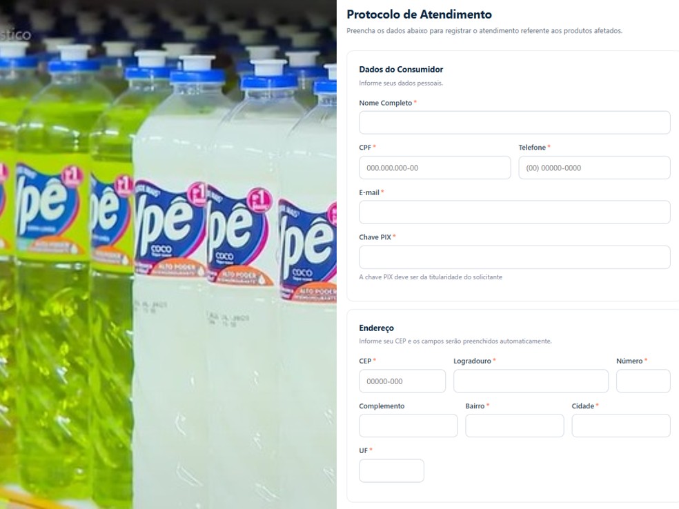 Ypê pede chave PIX de clientes que compraram produtos suspensos — Foto: Reprodução