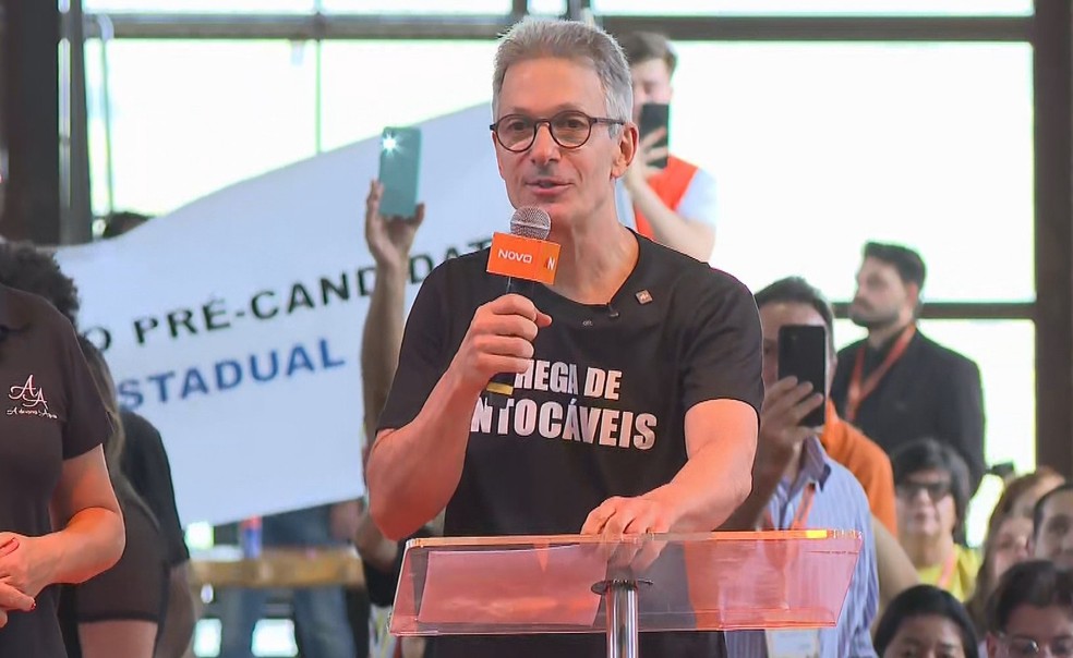 Zema durante evento partidário do Novo em Belo Horizonte. — Foto: Thiago Phillip/TV Globo