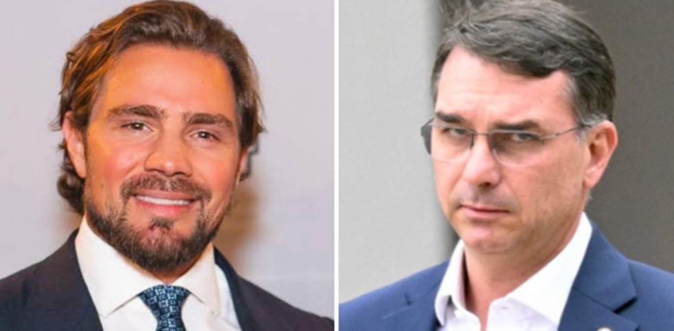 Daniel Vorcaro e Flávio Bolsonaro. — Foto: Reprodução/Evaristo SA/AFP