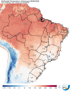 Frente fria derruba as temperaturas e leva chuva para parte do país