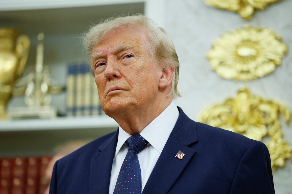 Trump durante evento nesta segunda-feira (6) no Salão Oval. — Foto: Reuters/Evan Vucci