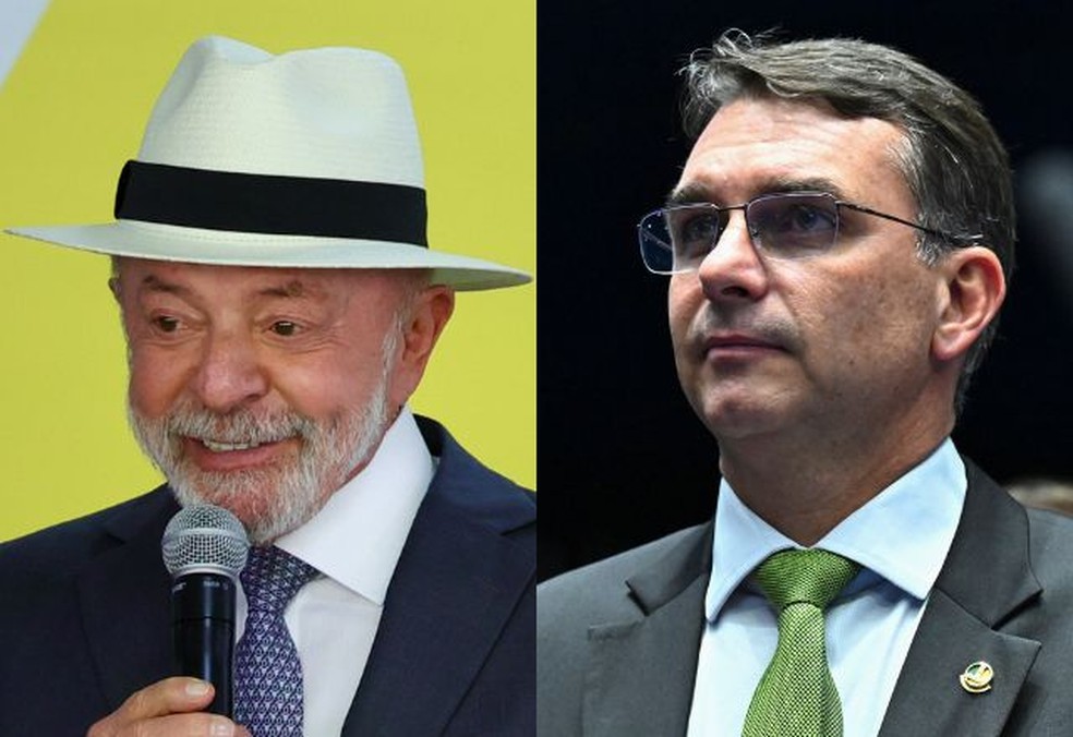 Presidente Luiz Inácio Lula da Silva (PT) e o senador Flávio Bolsonaro (PL) — Foto: Divulgação