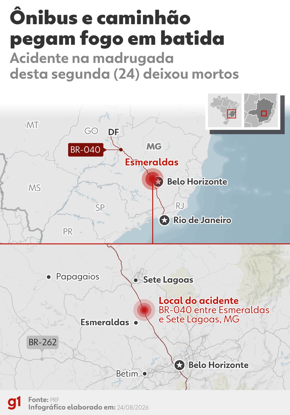 Veja a localização exata do acidente na BR-040. — Foto: g1 Artes
