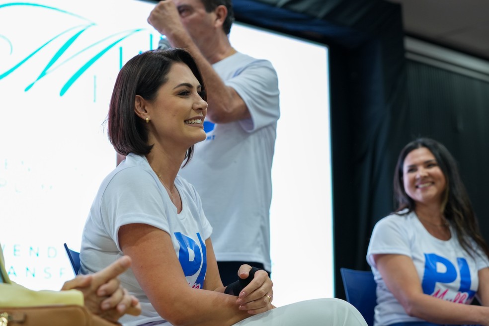 Michelle Bolsonaro durante evento do PL — Foto: Flickr/PL