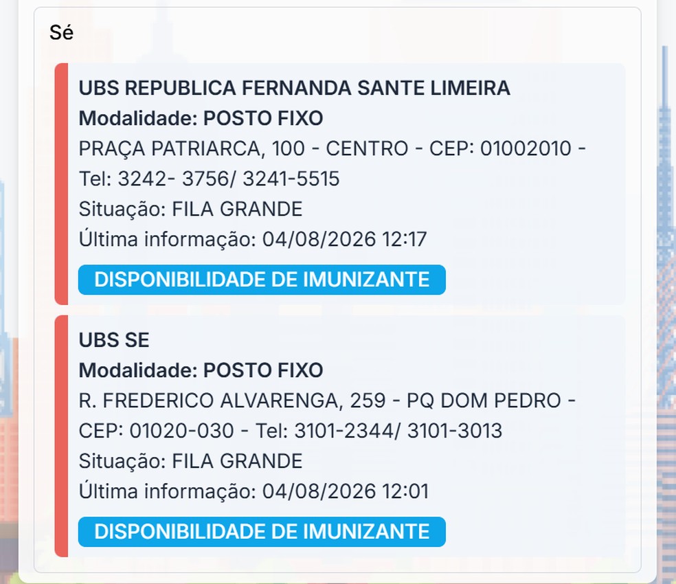 "De Olho Na Fila" mostra os postos de saúde onde se vacinar contra sarampo em São Paulo — Foto: Reprodução/Prefeitura de SP