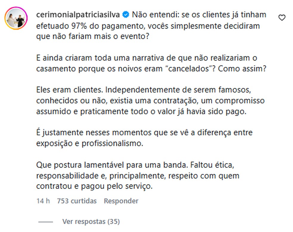 Cerimonialista de Goiás critica decisão da banda e defende Viih Tube nas redes sociais. — Foto: Reprodução/Instagram/Jota Quest