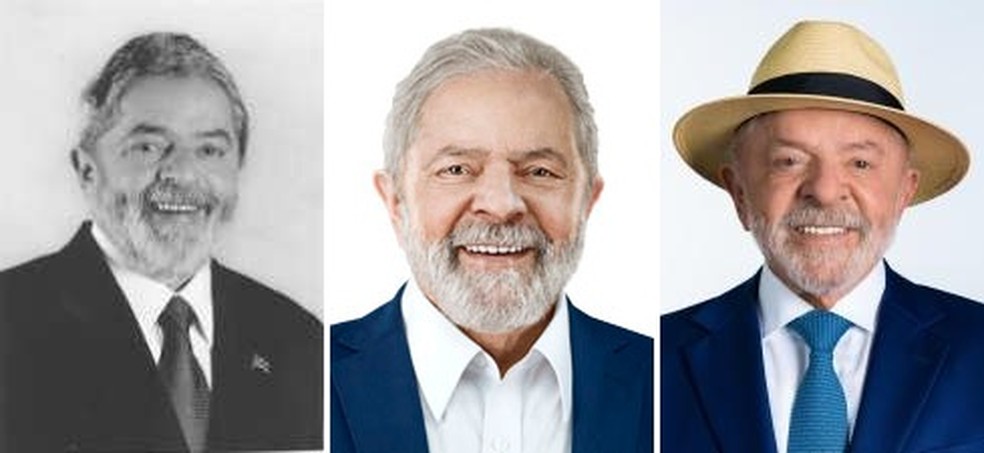Fotos de Lula nas eleições presidenciais de 2006, 2022 e 2026 — Foto: Reprodução/TSE