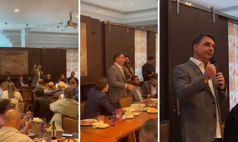 Flávio Bolsonaro em almoço com empresários em São Caetano do Sul (SP), nesta sexta-feira (7). — Foto: Reprodução